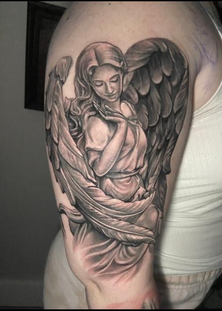 tattoos/ - Black and Gray Angel Statue - 142821